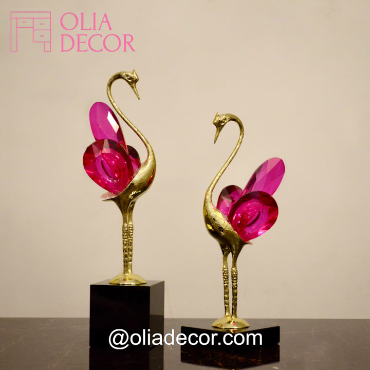 Tropical Luxury Golden Flamingos with Crystal Splendor