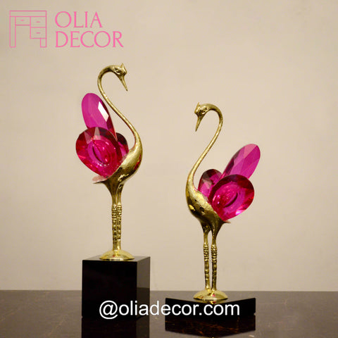 Tropical Luxury Golden Flamingos with Crystal Splendor